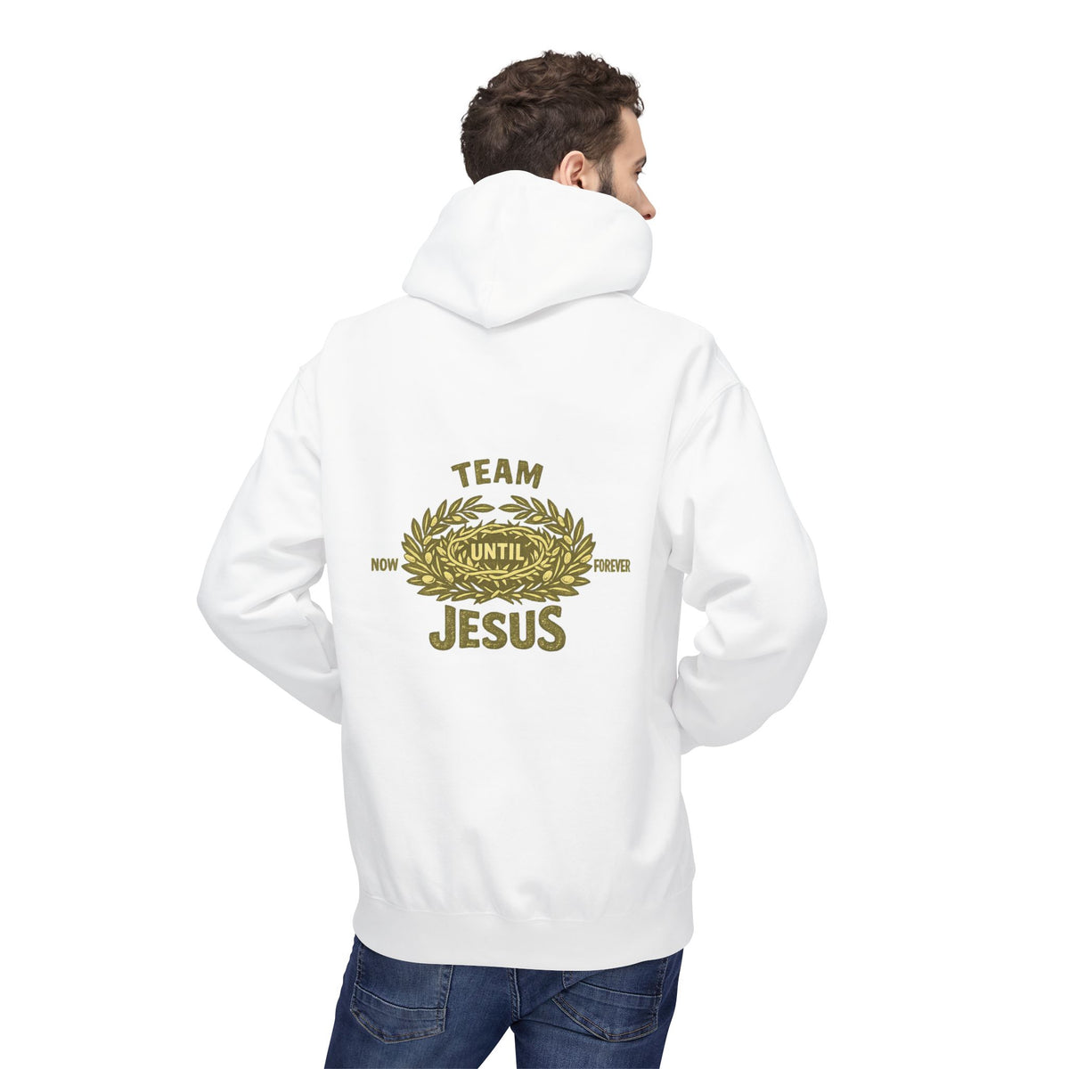 Christian Hoodie - "Team Jesus: Now Until Forever" Gold Laurel Pullover