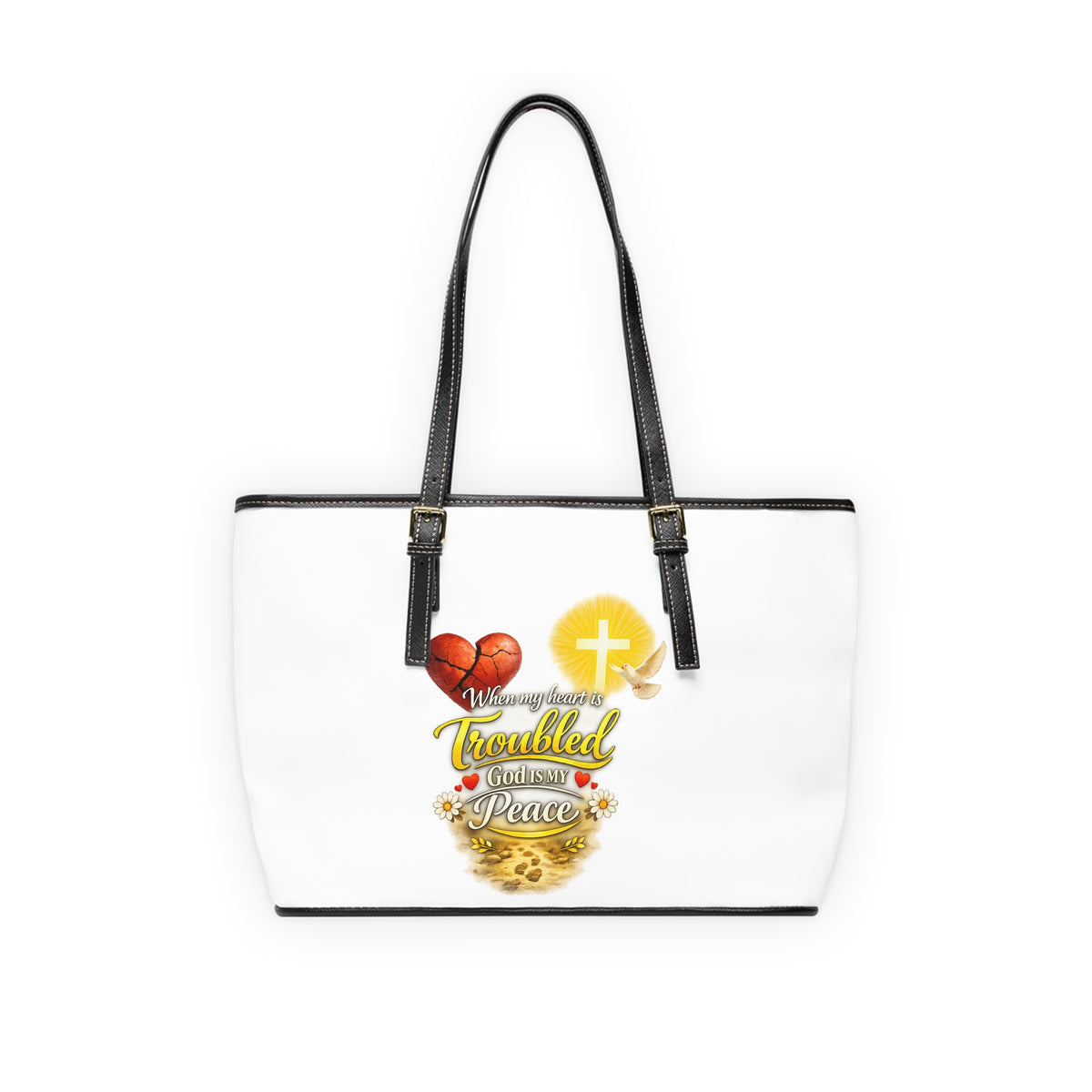 Christian PU Leather Shoulder Bag — "When I’m Worried & Troubled, God Gives Me Peace" Inspirational Tote