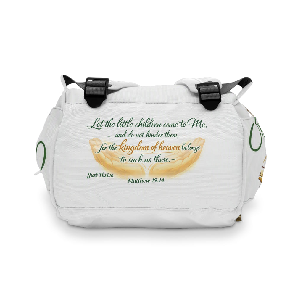 Matthew 19:14 Diaper Backpack – Christian Baby Bag with Scripture & Praying Hands