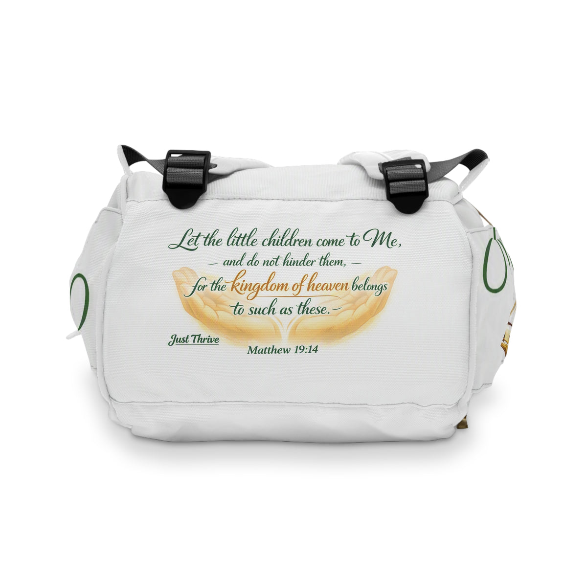 Matthew 19:14 Diaper Backpack – Christian Baby Bag with Scripture & Praying Hands