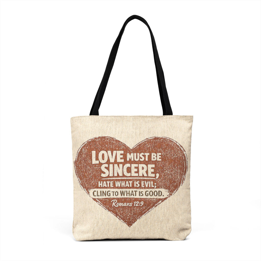 Woven Tote — 'Love Must Be Sincere' Heart Quote Tote Bag