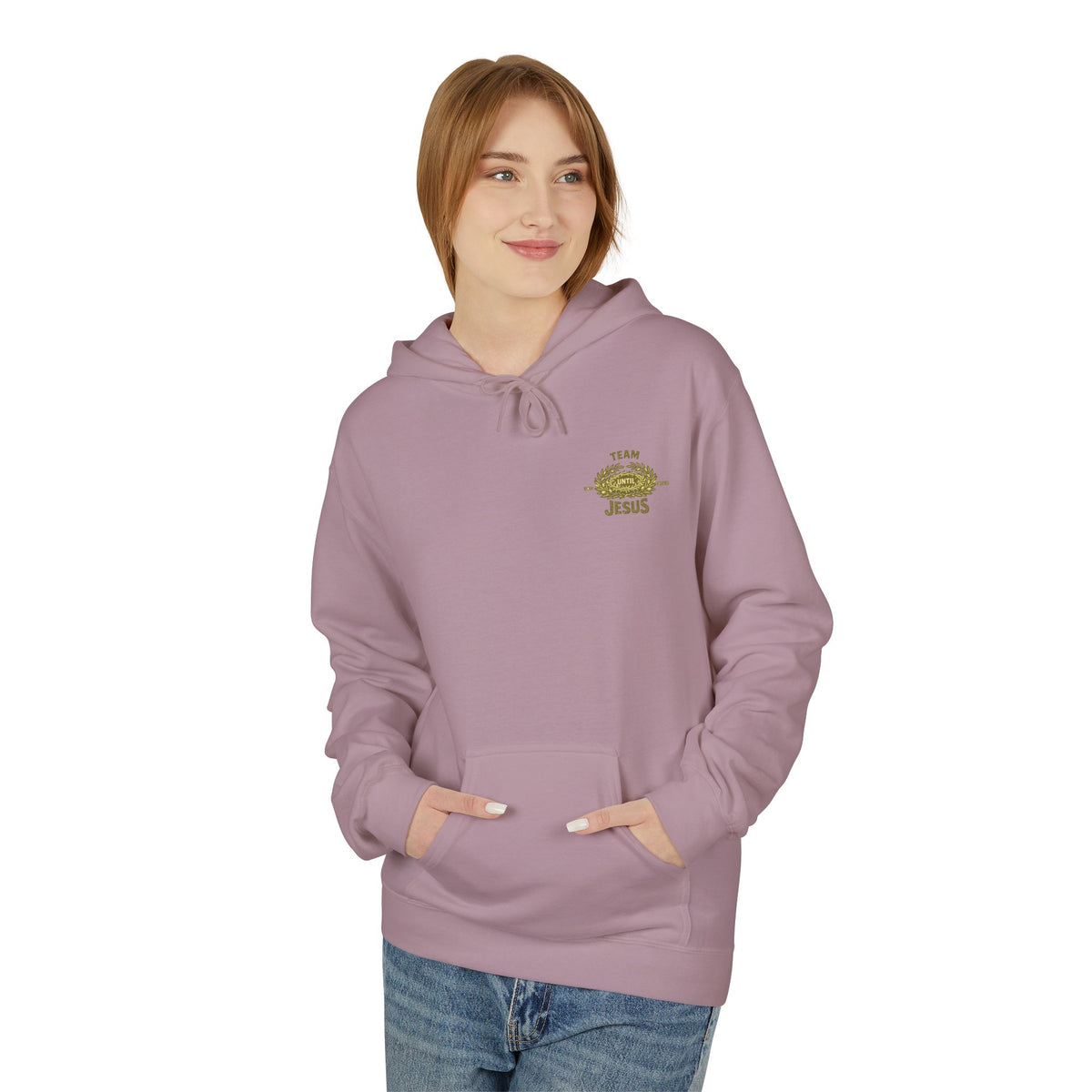 Christian Hoodie - "Team Jesus: Now Until Forever" Gold Laurel Pullover