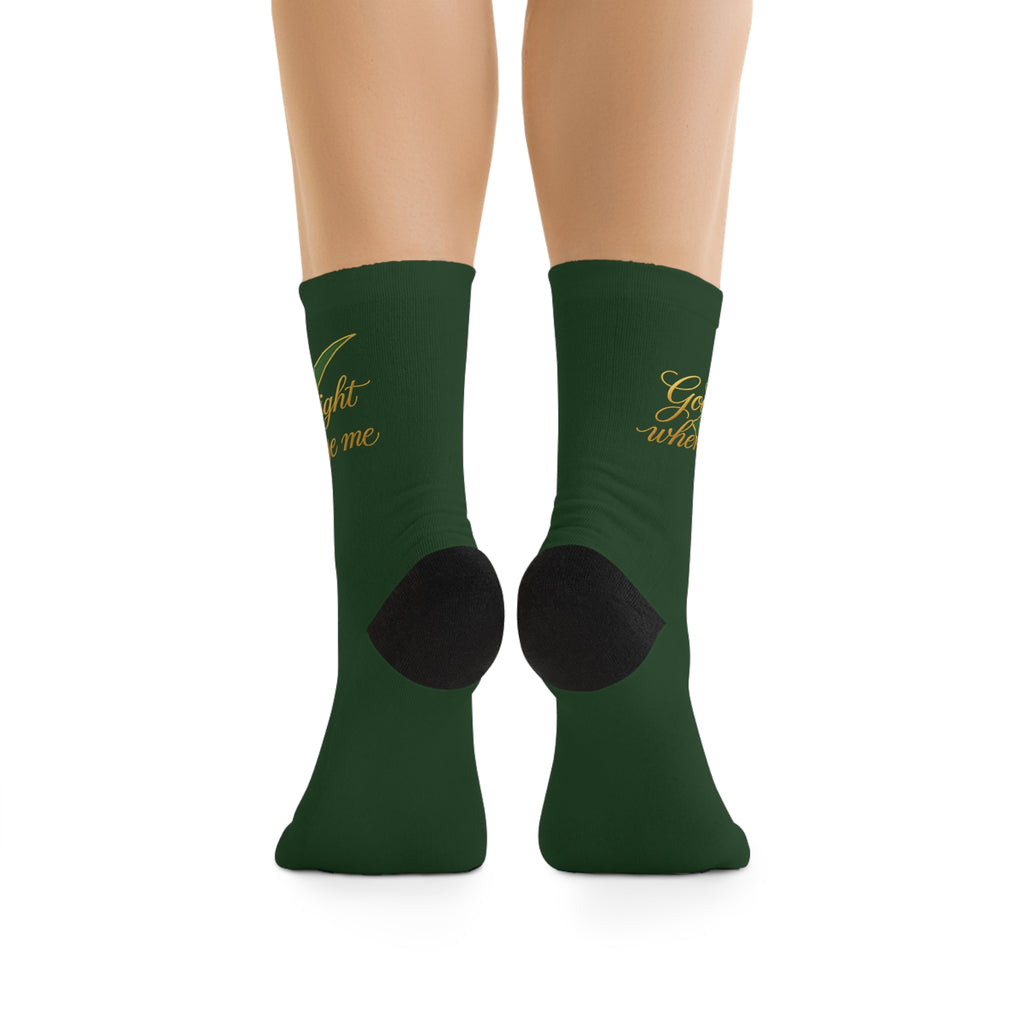 Socks - 'God Chose Right When He Chose Me' Green Recycled Polyester Crew Socks