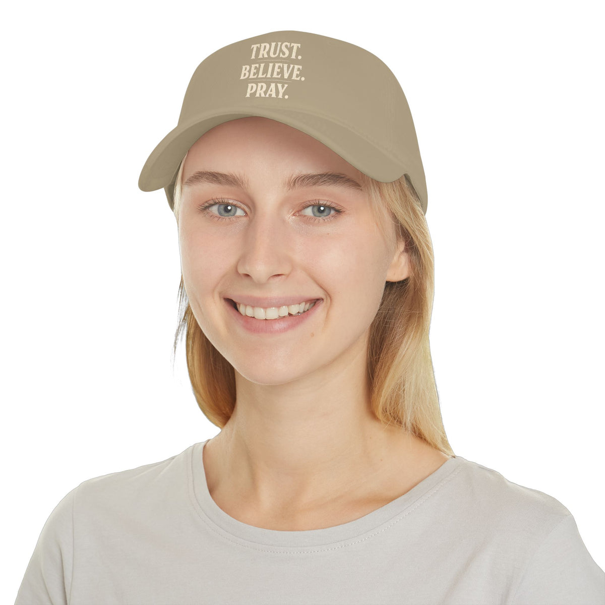 Trust. Believe. Pray. Embroidered Baseball Cap — Inspirational Christian Dad Hat