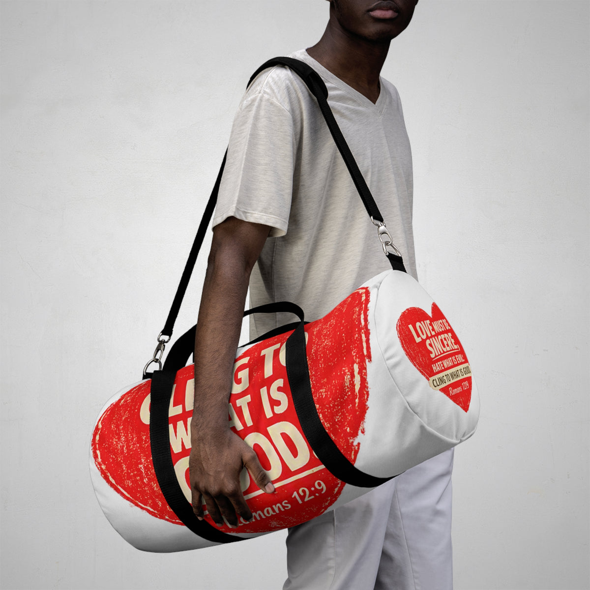 Sincere Love Duffel Bag — Romans 12:9 Inspirational Travel Gym Bag