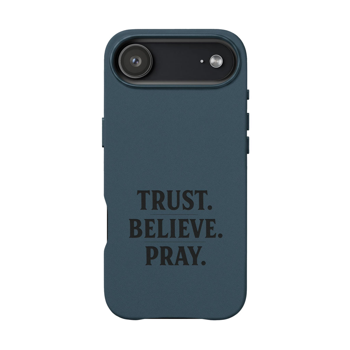 PU Leather Phone Case — Engraved “TRUST. BELIEVE. PRAY.” Brown Christian Phone Cover
