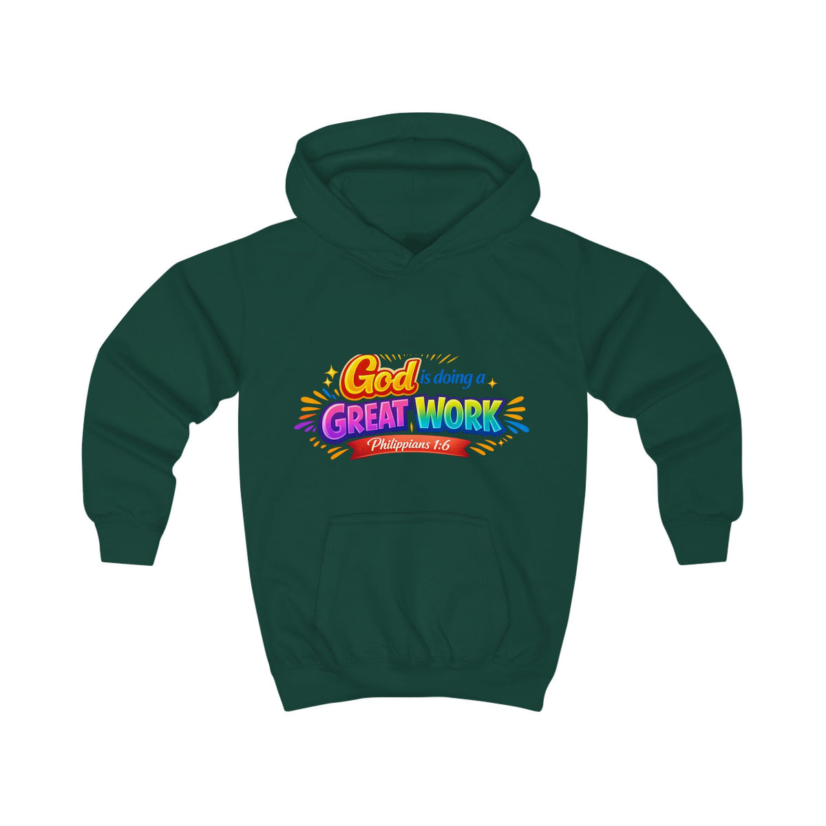 Kids Hoodie - "God is Doing a Great Work" Colorful Faith Pullover