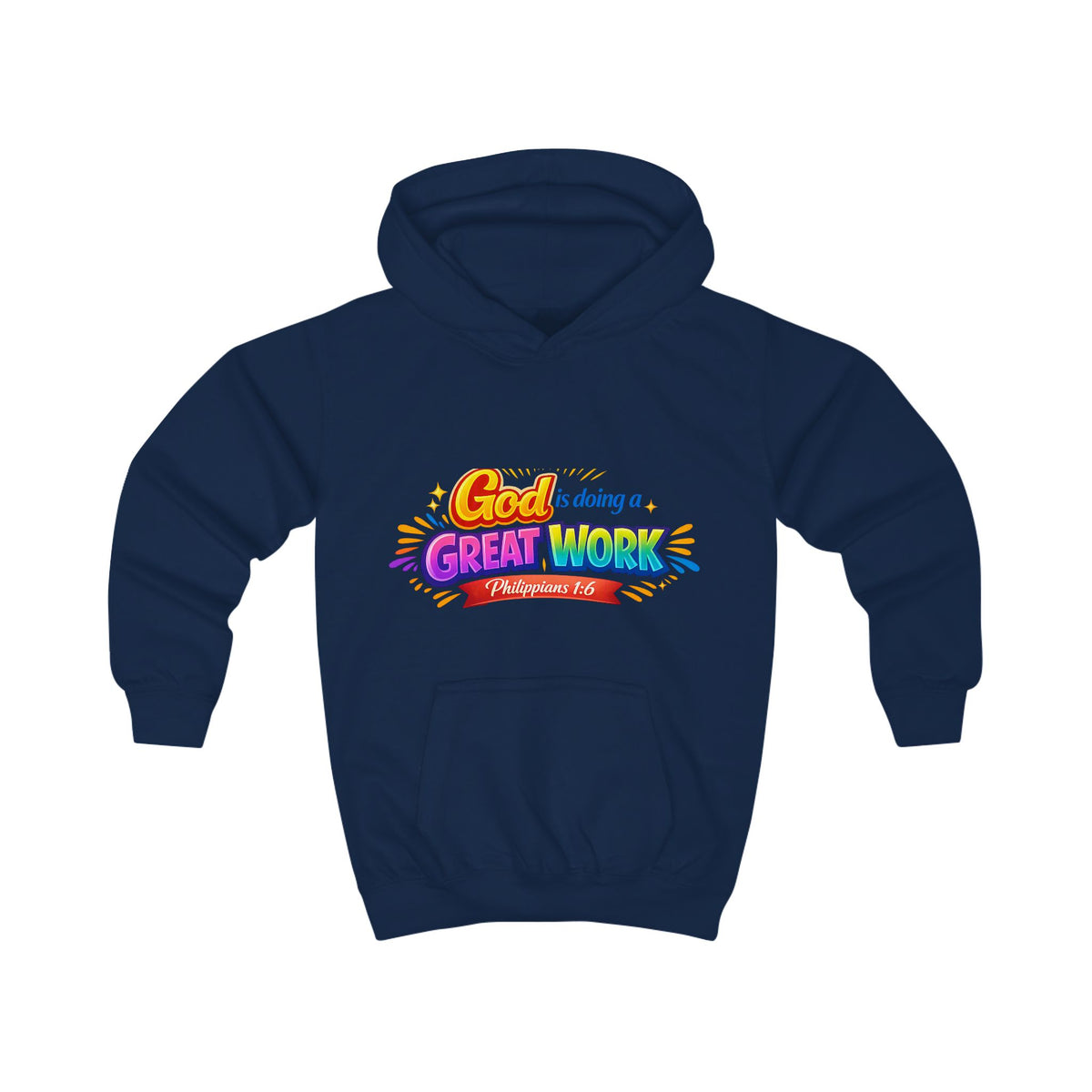 Kids Hoodie - "God is Doing a Great Work" Colorful Faith Pullover