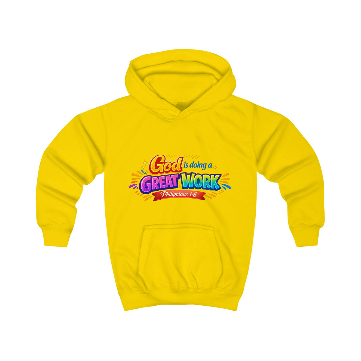 Kids Hoodie - "God is Doing a Great Work" Colorful Faith Pullover