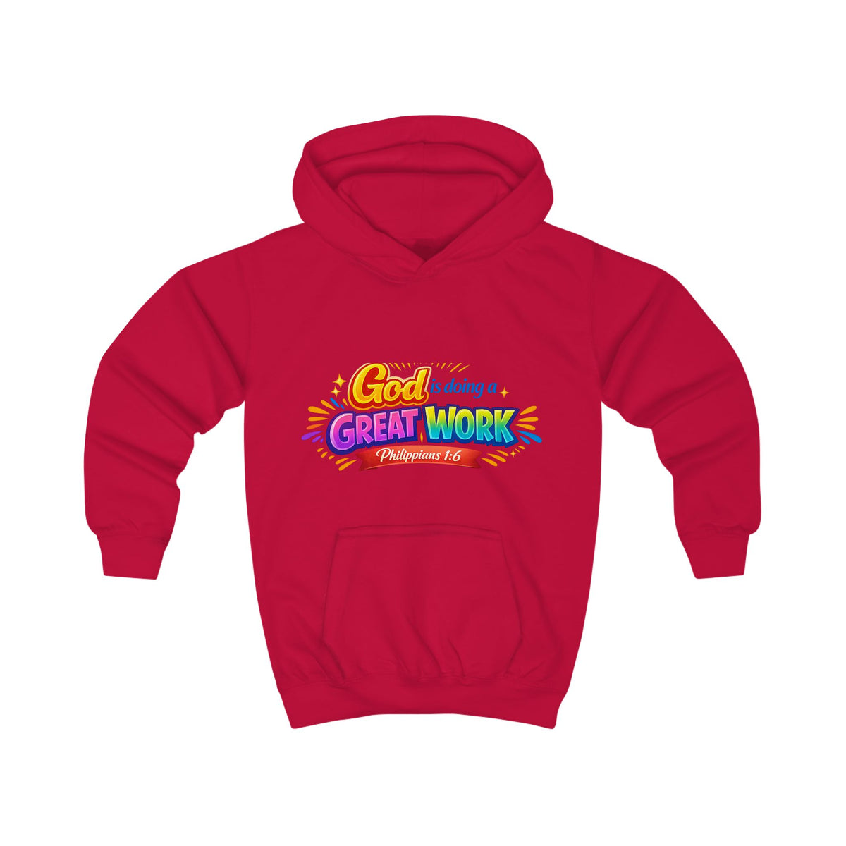 Kids Hoodie - "God is Doing a Great Work" Colorful Faith Pullover
