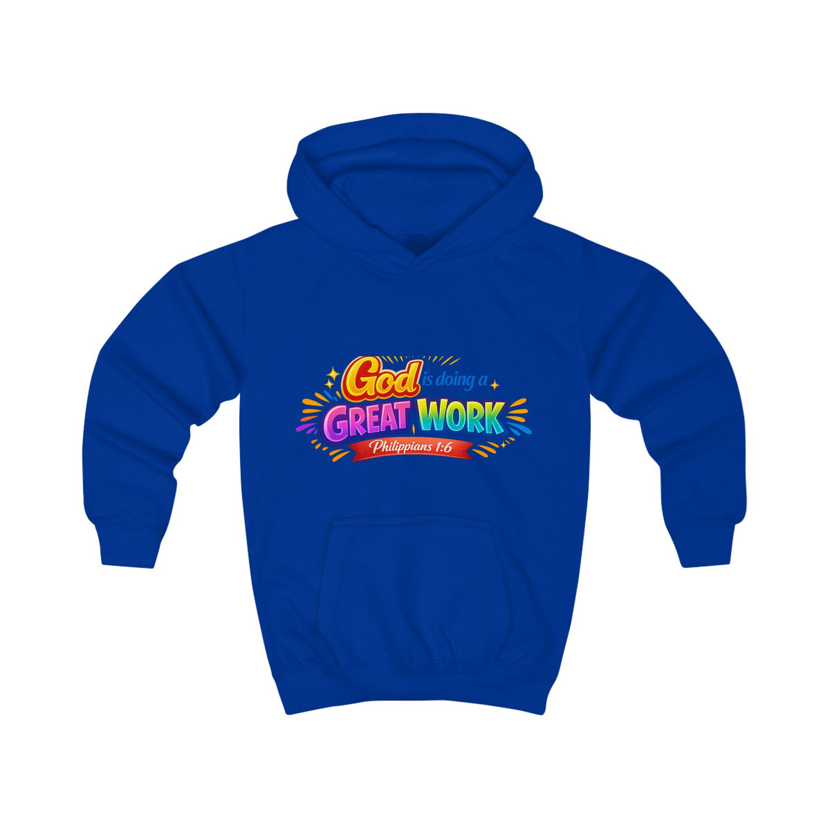Kids Hoodie - "God is Doing a Great Work" Colorful Faith Pullover