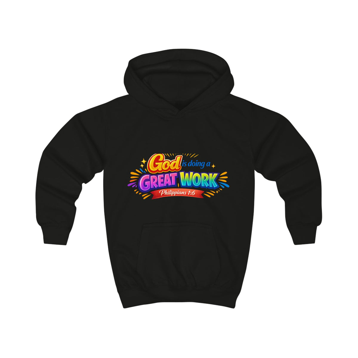 Kids Hoodie - "God is Doing a Great Work" Colorful Faith Pullover