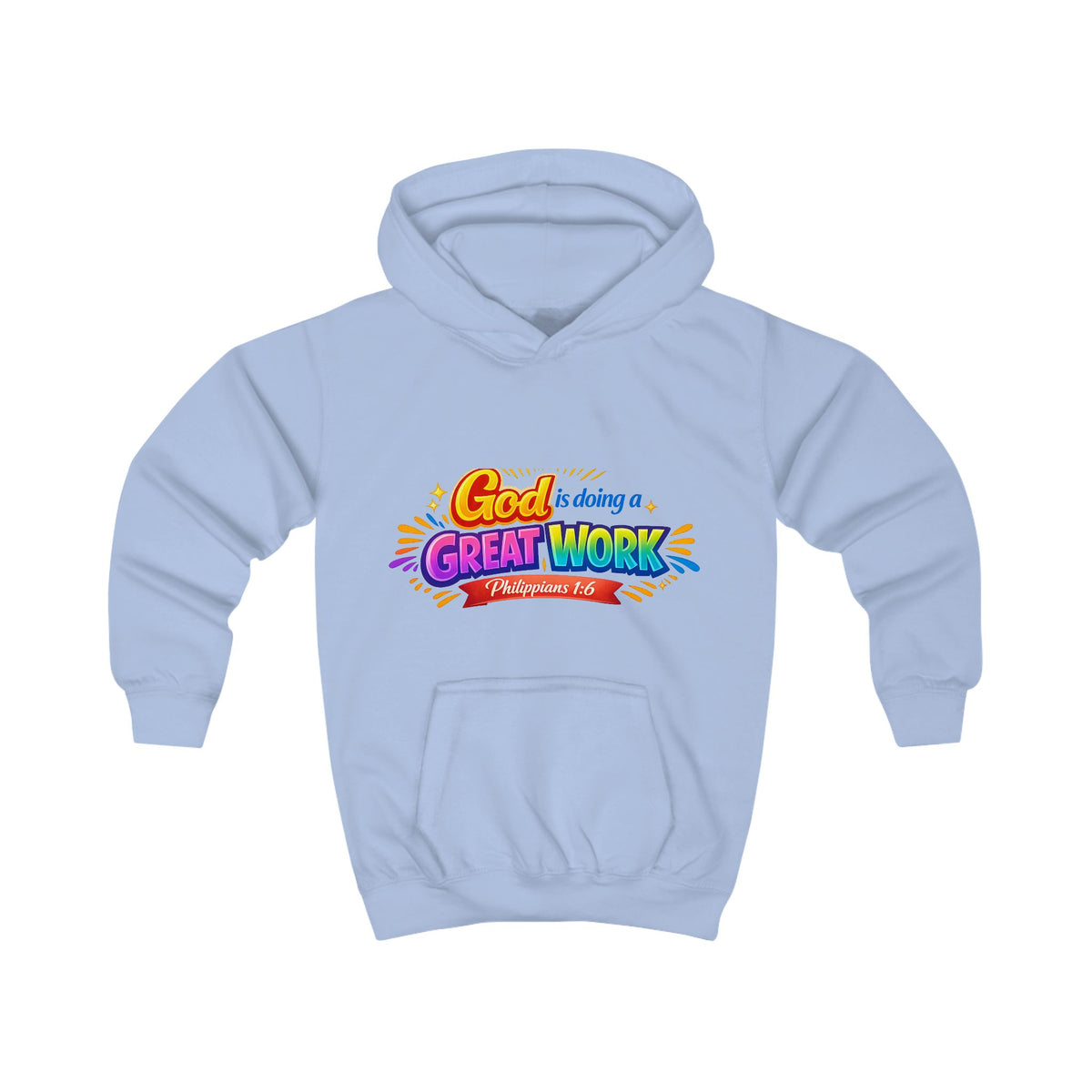 Kids Hoodie - "God is Doing a Great Work" Colorful Faith Pullover
