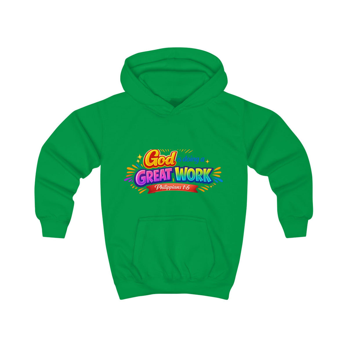 Kids Hoodie - "God is Doing a Great Work" Colorful Faith Pullover