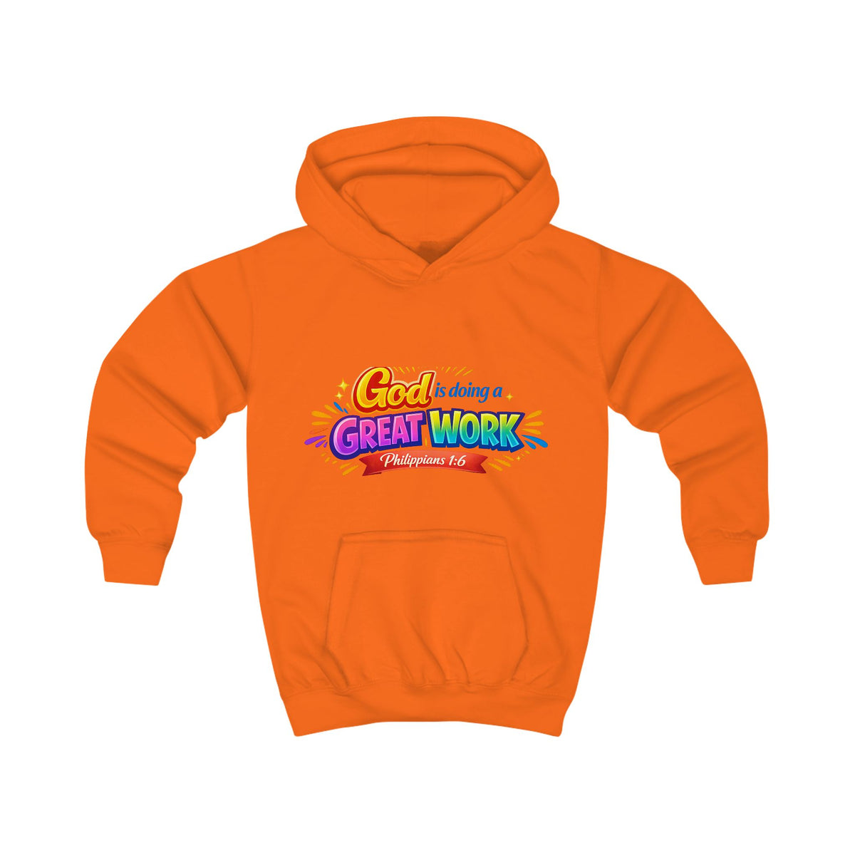 Kids Hoodie - "God is Doing a Great Work" Colorful Faith Pullover