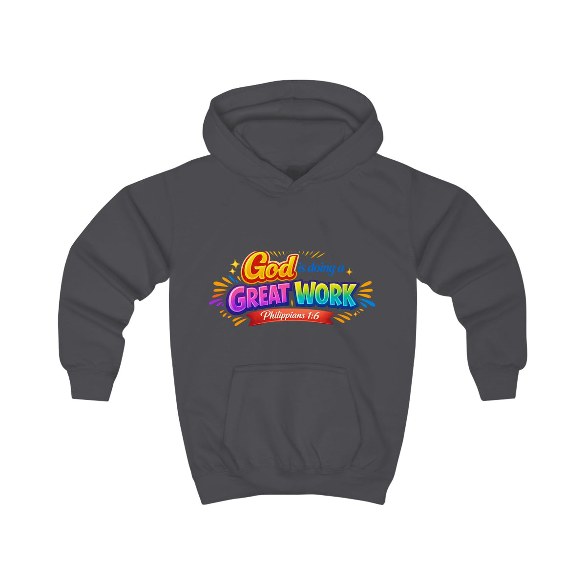Kids Hoodie - "God is Doing a Great Work" Colorful Faith Pullover