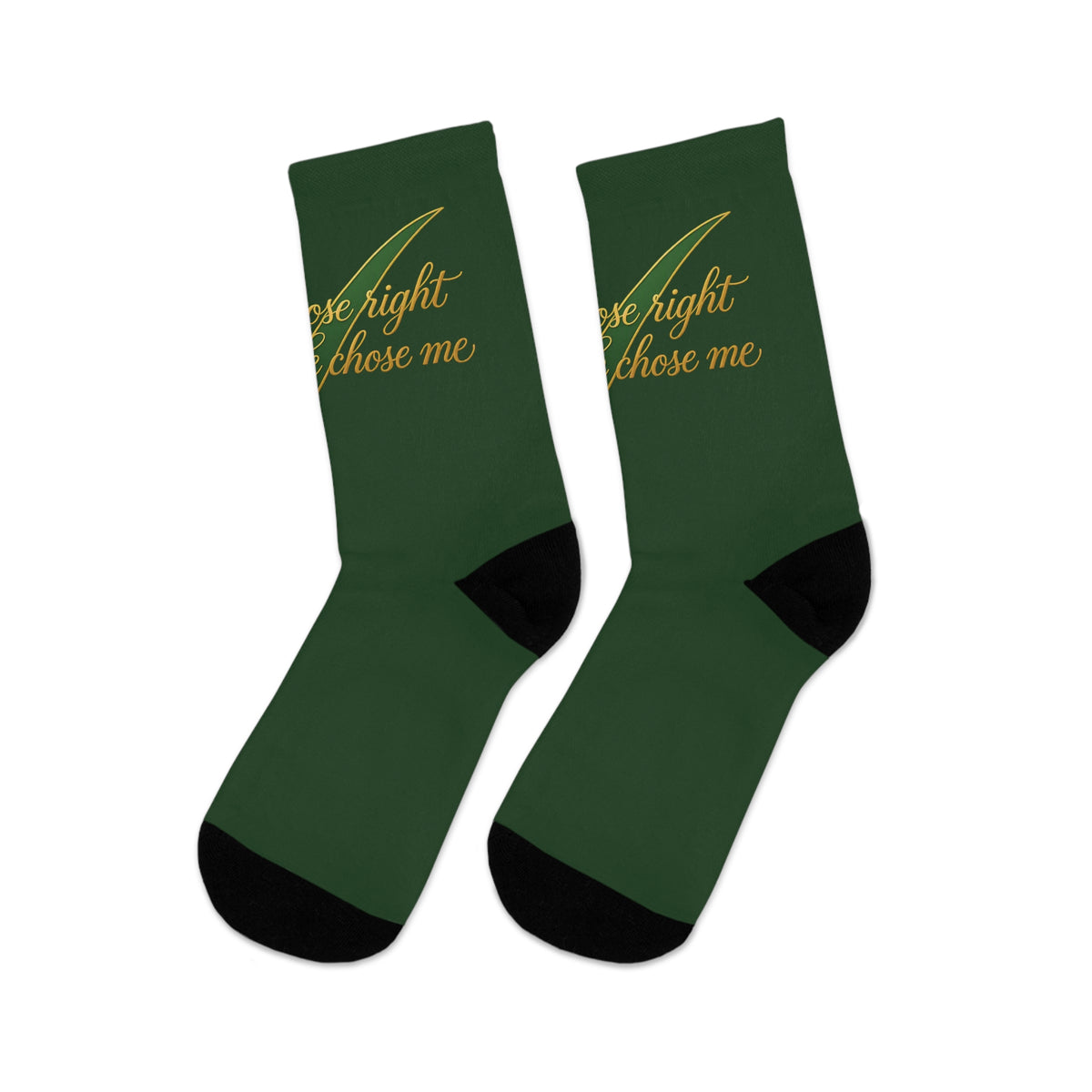 Socks - 'God Chose Right When He Chose Me' Green Recycled Polyester Crew Socks