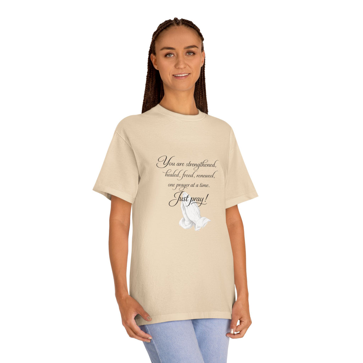Prayer Hands Tee — "Just Pray" Inspirational Christian T-Shirt