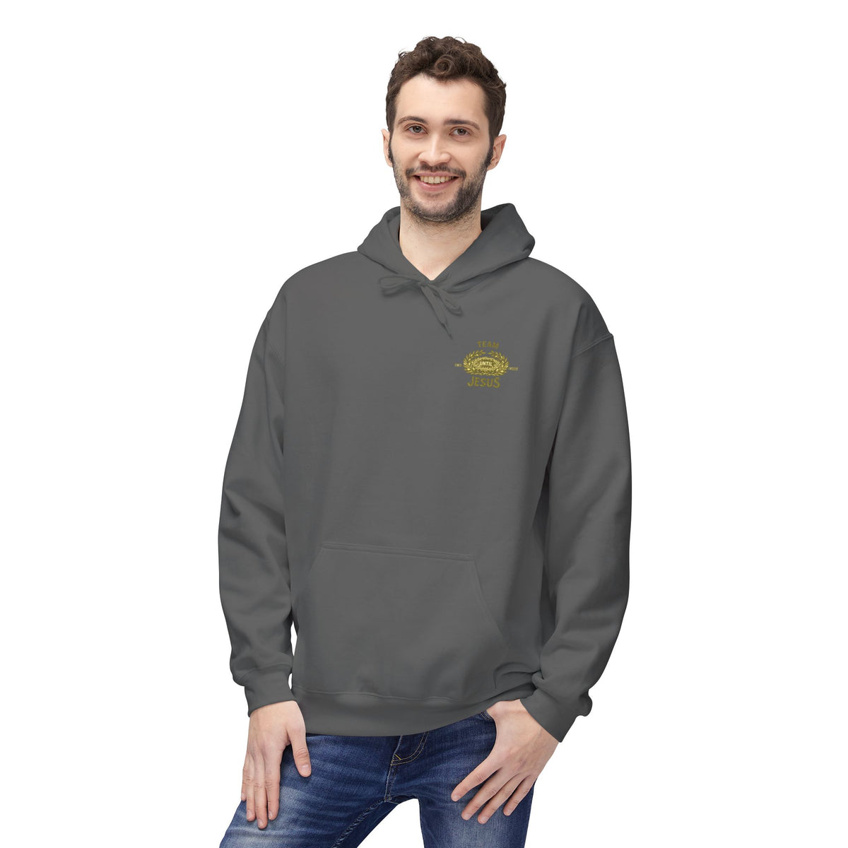 Christian Hoodie - "Team Jesus: Now Until Forever" Gold Laurel Pullover