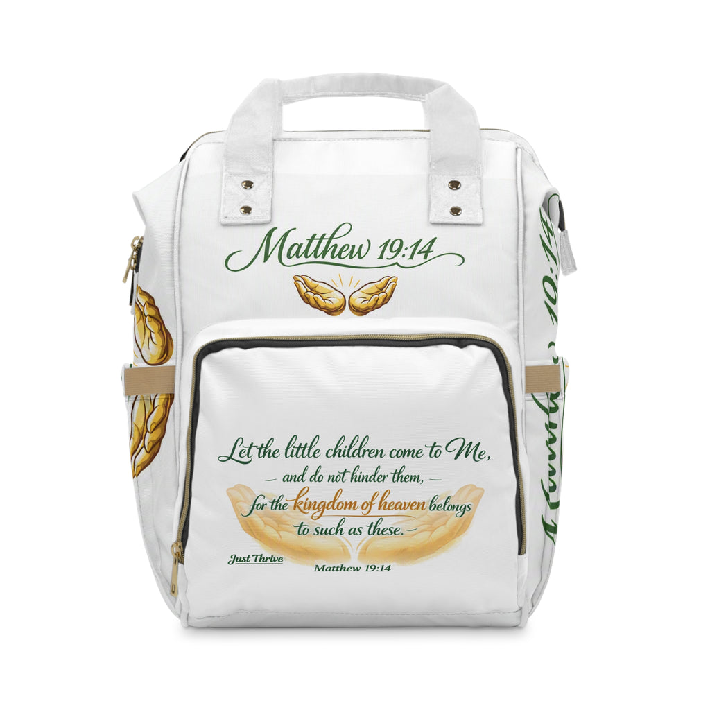 Matthew 19:14 Diaper Backpack – Christian Baby Bag with Scripture & Praying Hands