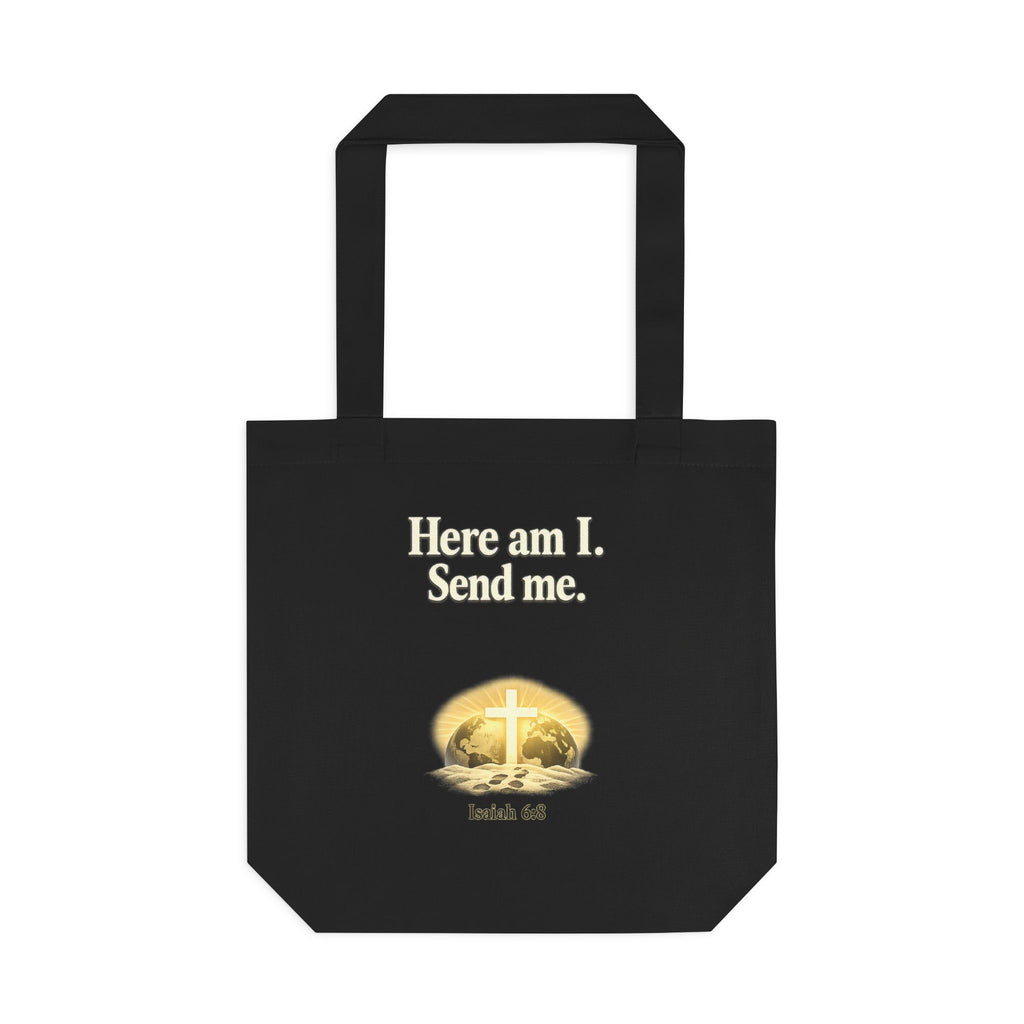 Here Am I Send Me Cotton Tote Bag — Christian Cross Faith Worship Grocery Tote