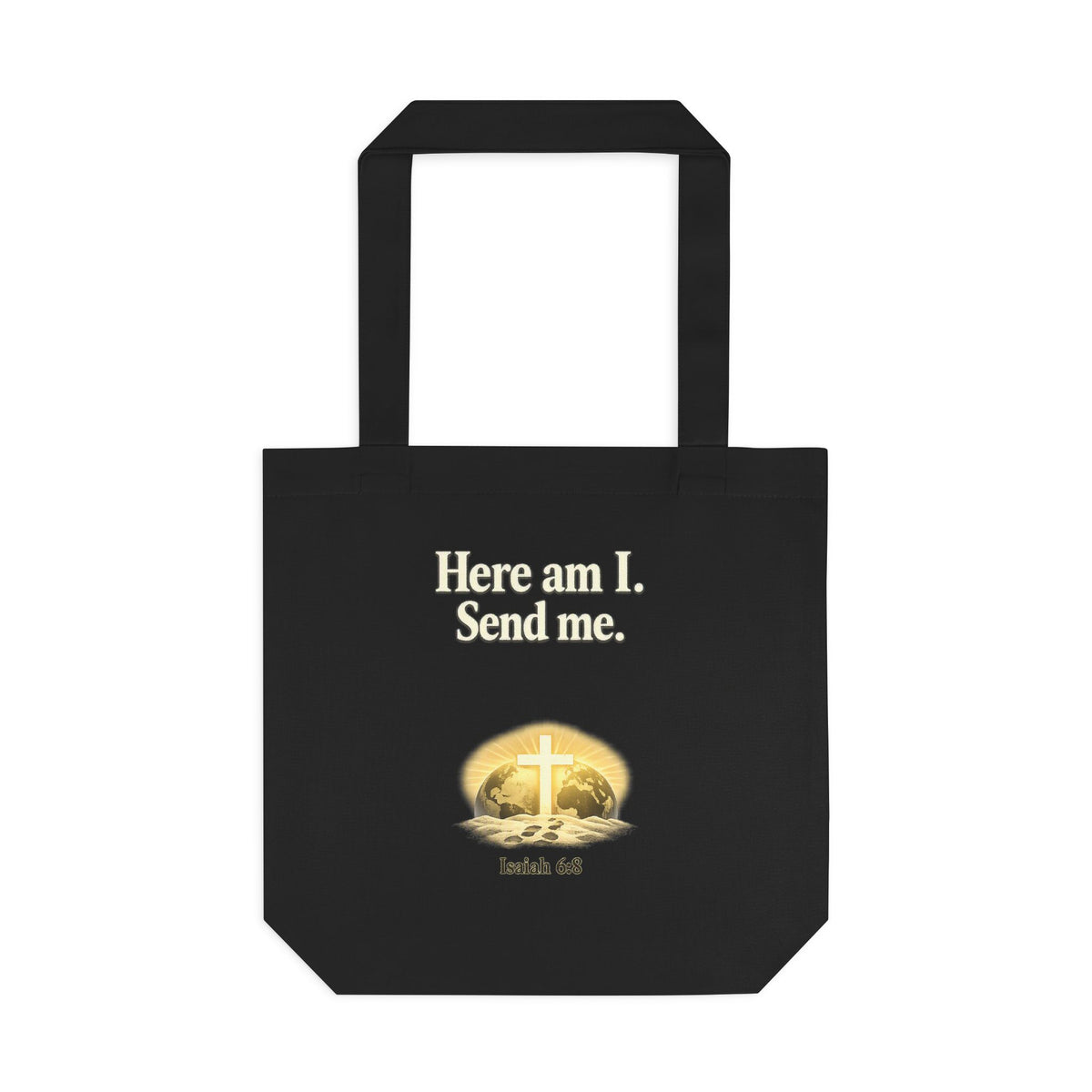 Here Am I Send Me Cotton Tote Bag — Christian Cross Faith Worship Grocery Tote