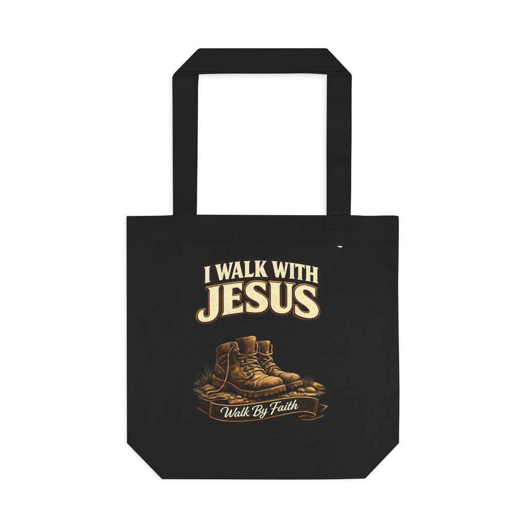I Walk With Jesus Tote Bag — Faith Boots Cotton Tote for Church, Bible Study & Christian Gifts