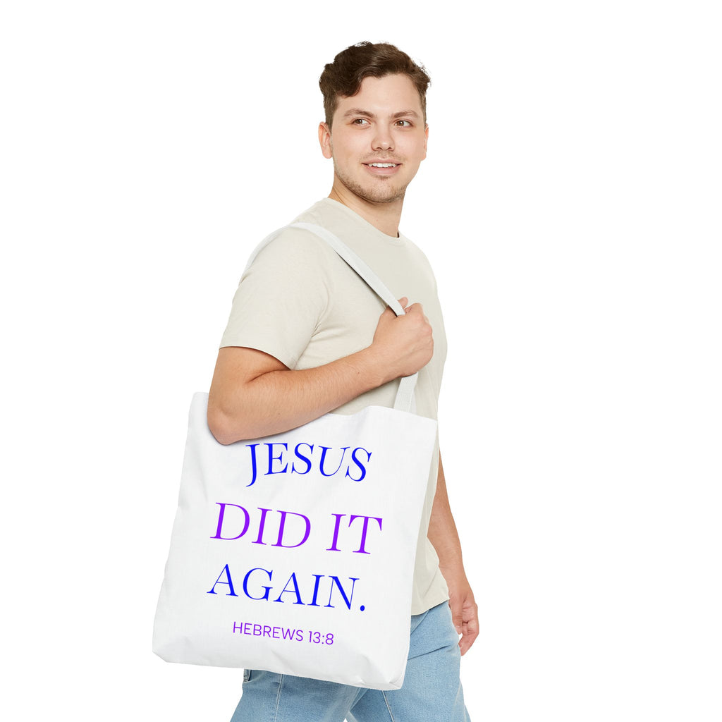 Faith Quote Tote Bag — “Jesus Did It Again” / “Child of God” Christian Canvas Tote