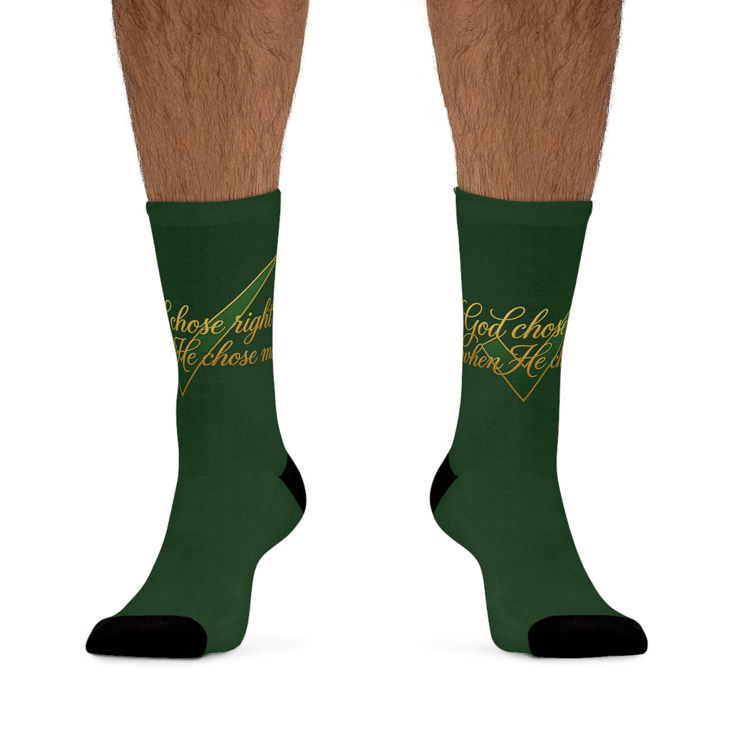 Socks - 'God Chose Right When He Chose Me' Green Recycled Polyester Crew Socks
