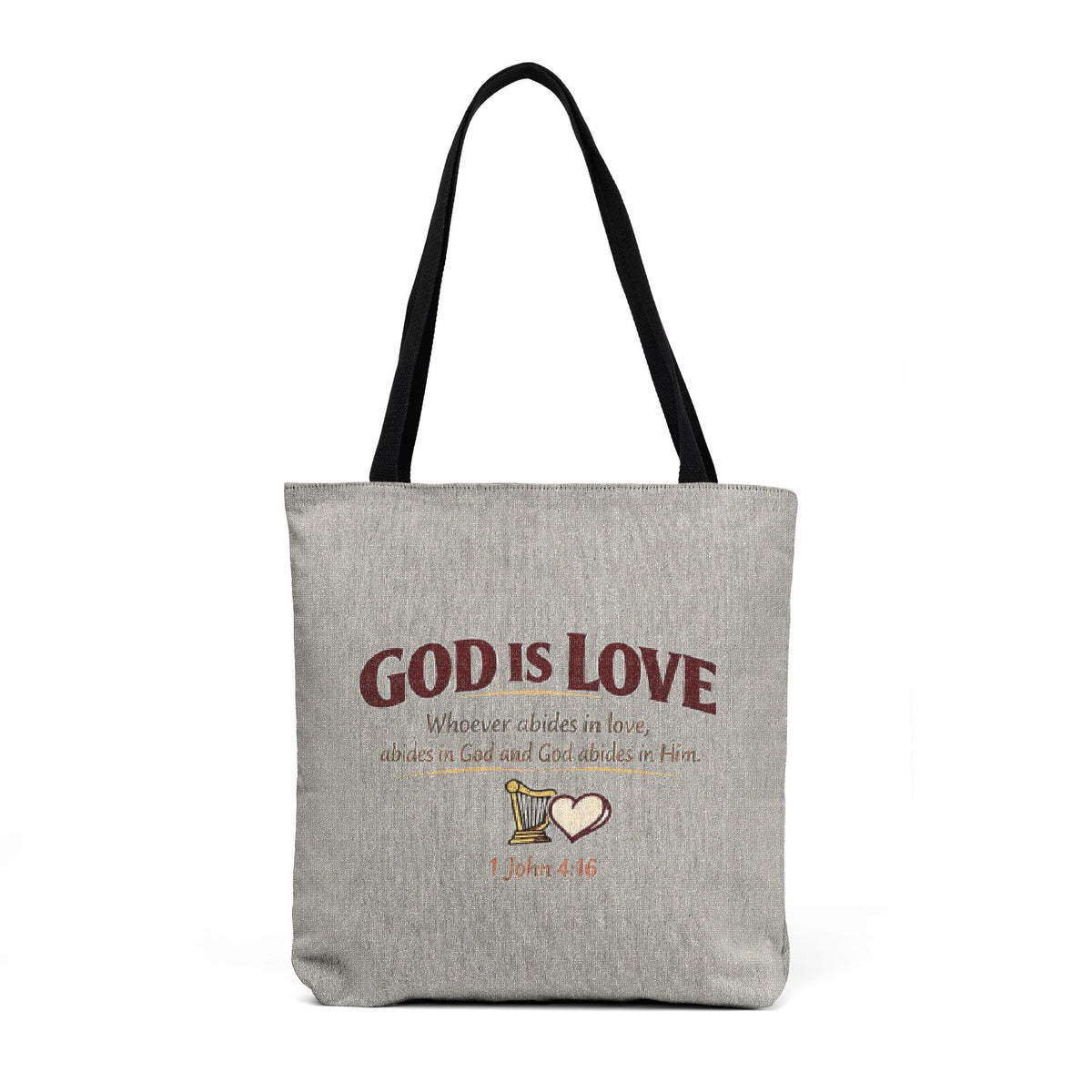 God Is Love Woven Tote — Faith-Inspired Cross Stitch Style Canvas Bag