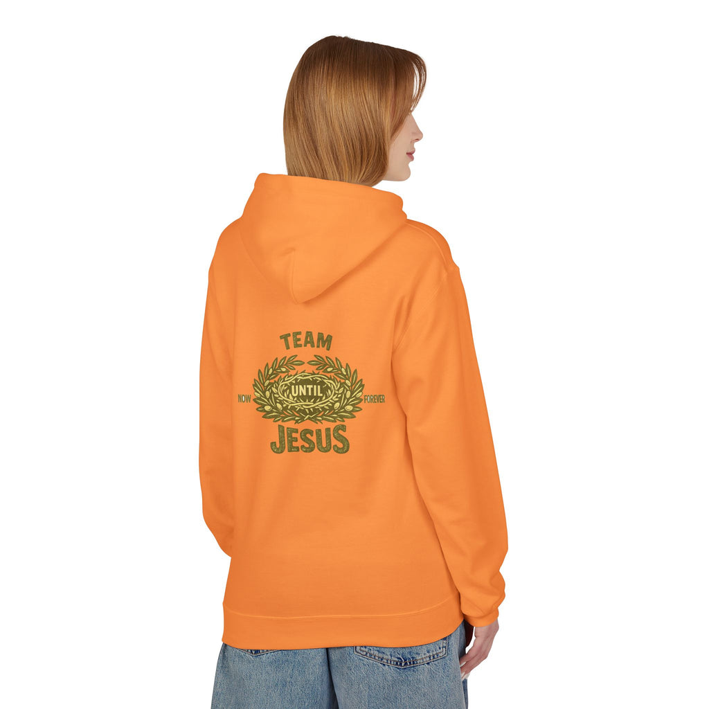 Christian Hoodie - "Team Jesus: Now Until Forever" Gold Laurel Pullover