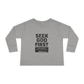 Toddler Long Sleeve Tee – "Seek God First" Christian Bible Verse Shirt (Matthew 6:33)