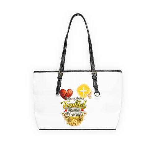 Christian PU Leather Shoulder Bag — "When I’m Worried & Troubled, God Gives Me Peace" Inspirational Tote