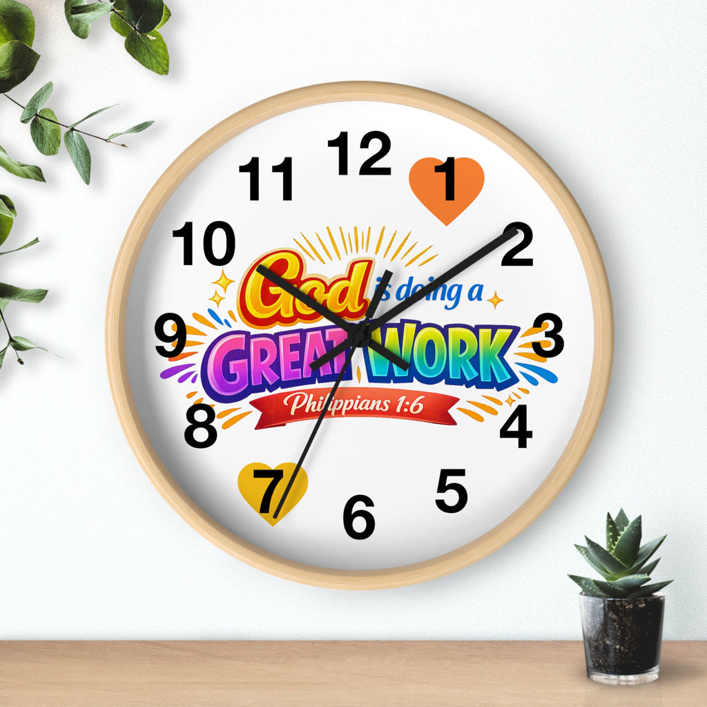 Wall Clock — "God Is Doing a Great Work" Philippians 1:6 Inspirational Christian Clock
