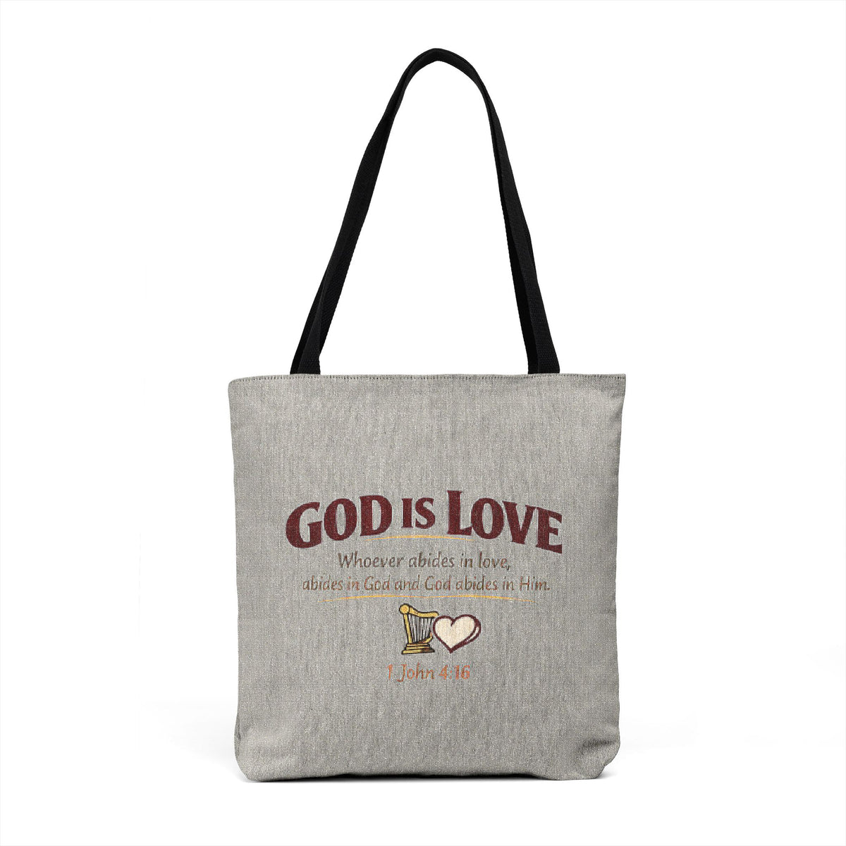 God Is Love Woven Tote — Faith-Inspired Cross Stitch Style Canvas Bag