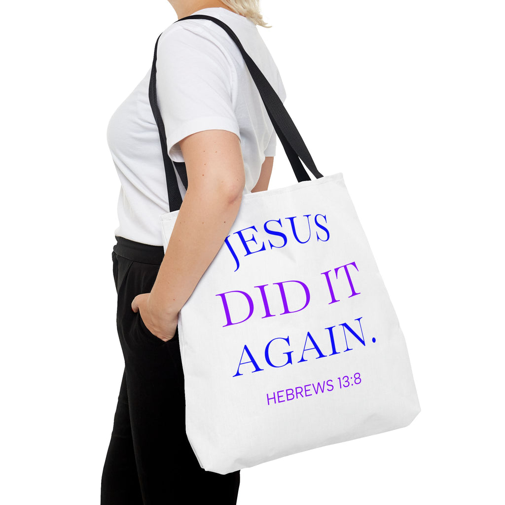 Faith Quote Tote Bag — “Jesus Did It Again” / “Child of God” Christian Canvas Tote