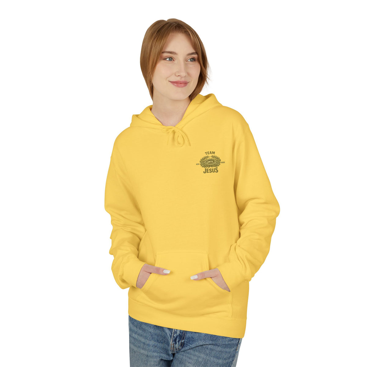 Christian Hoodie - "Team Jesus: Now Until Forever" Gold Laurel Pullover