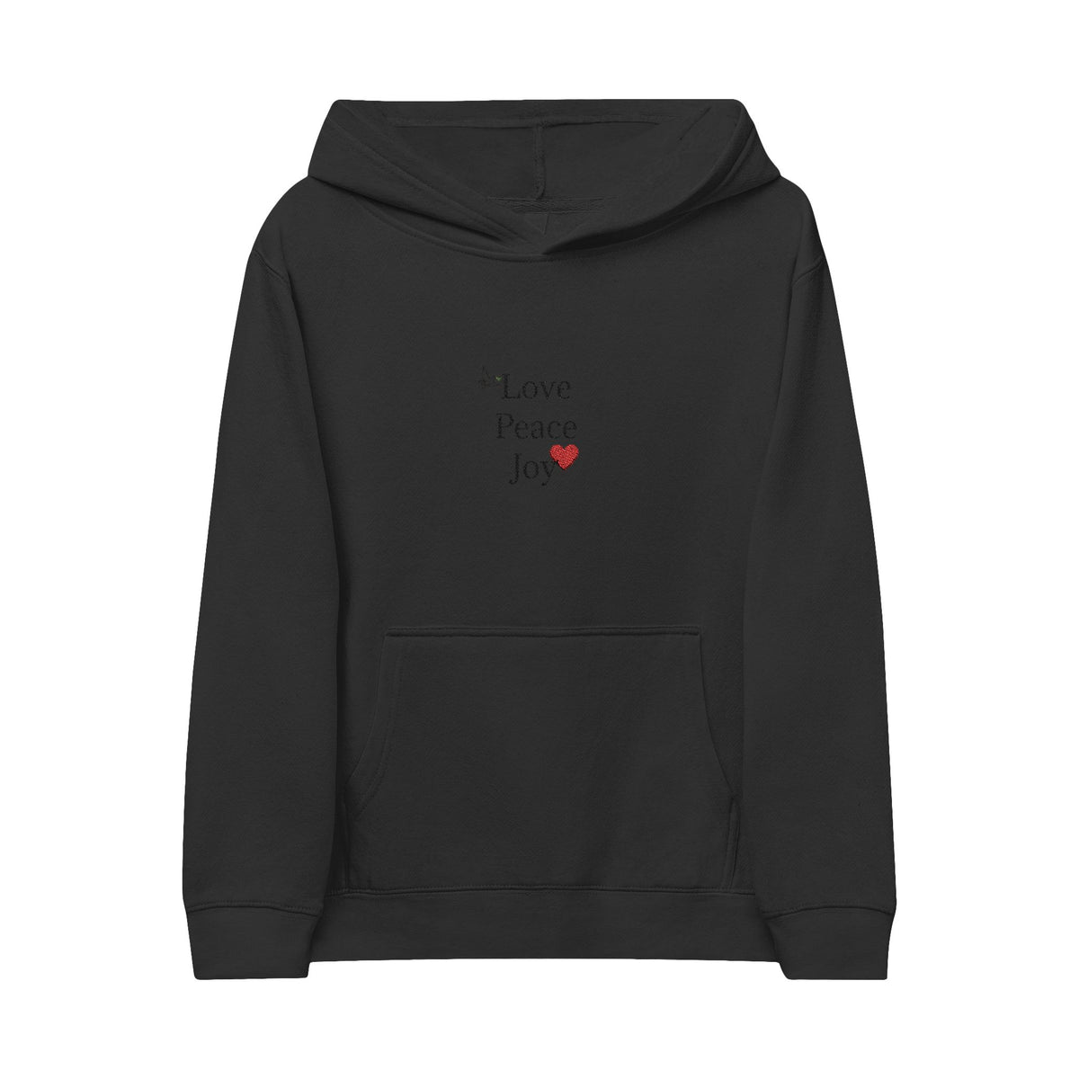 Kids Hoodie — 'Love Peace Joy' Embroidered Heart Sweatshirt