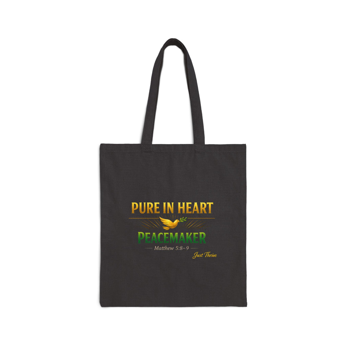 Tote Bag — "Pure in Heart, Peacemaker" Inspirational Cotton Canvas Tote