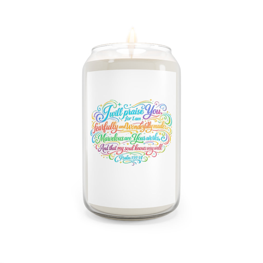 Soy Candle 13.75oz — "I Will Praise You" Colorful Script Inspirational Candle