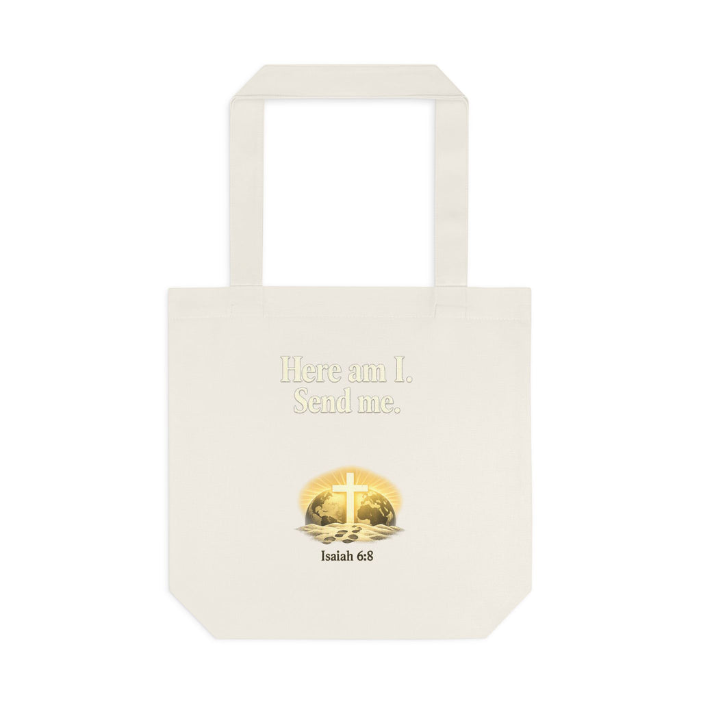 Here Am I Send Me Cotton Tote Bag — Christian Cross Faith Worship Grocery Tote