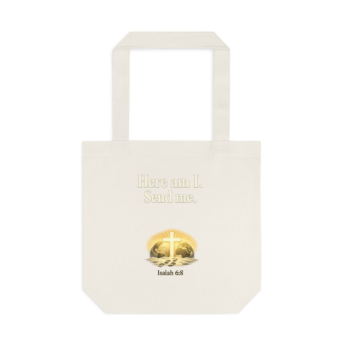 Here Am I Send Me Cotton Tote Bag — Christian Cross Faith Worship Grocery Tote