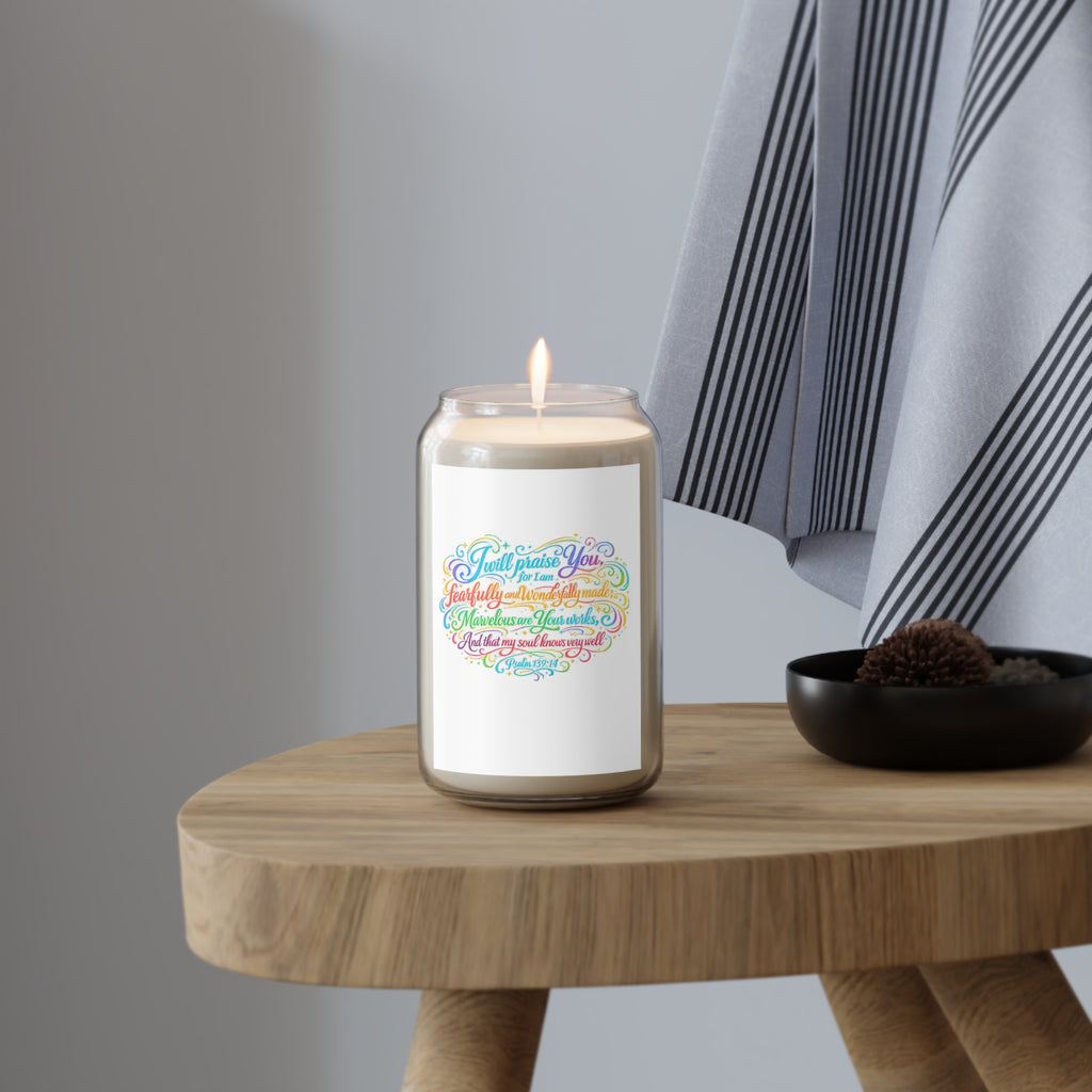 Soy Candle 13.75oz — "I Will Praise You" Colorful Script Inspirational Candle