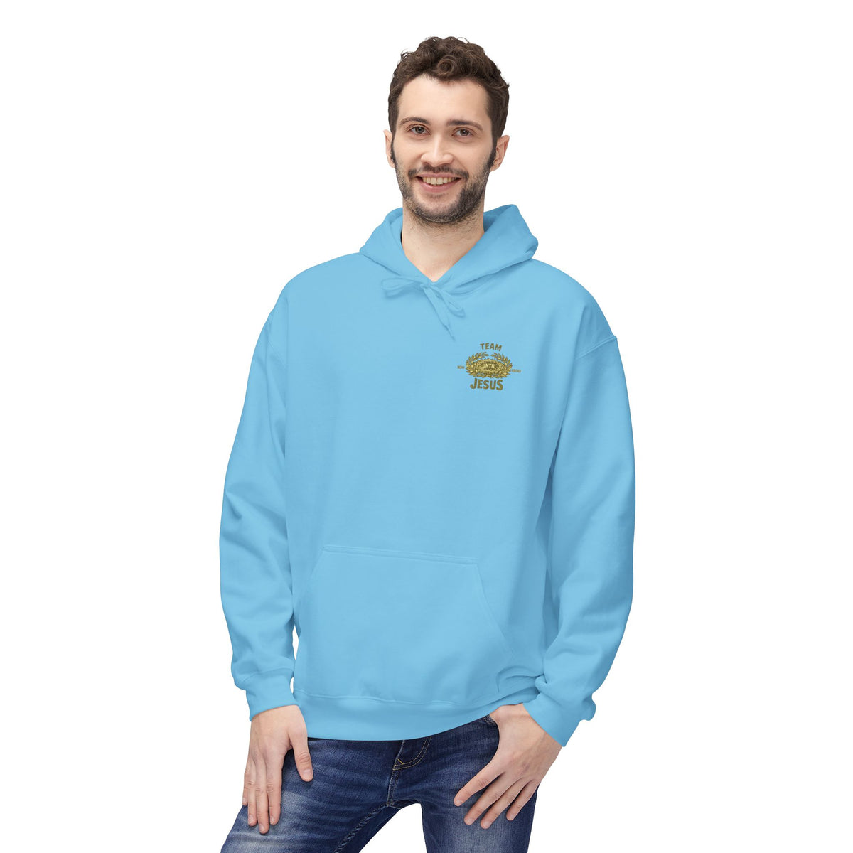 Christian Hoodie - "Team Jesus: Now Until Forever" Gold Laurel Pullover