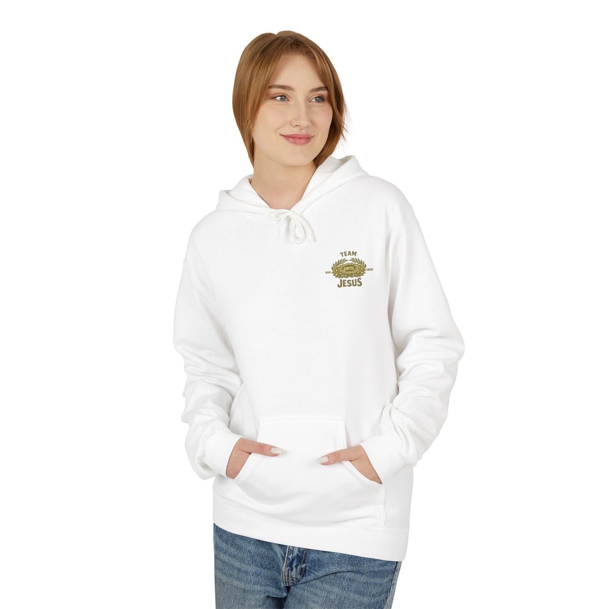 Christian Hoodie - "Team Jesus: Now Until Forever" Gold Laurel Pullover