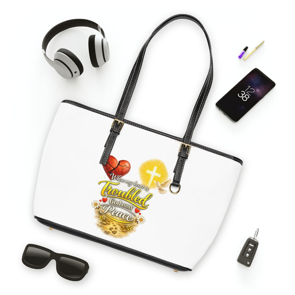 Christian PU Leather Shoulder Bag — "When I’m Worried & Troubled, God Gives Me Peace" Inspirational Tote
