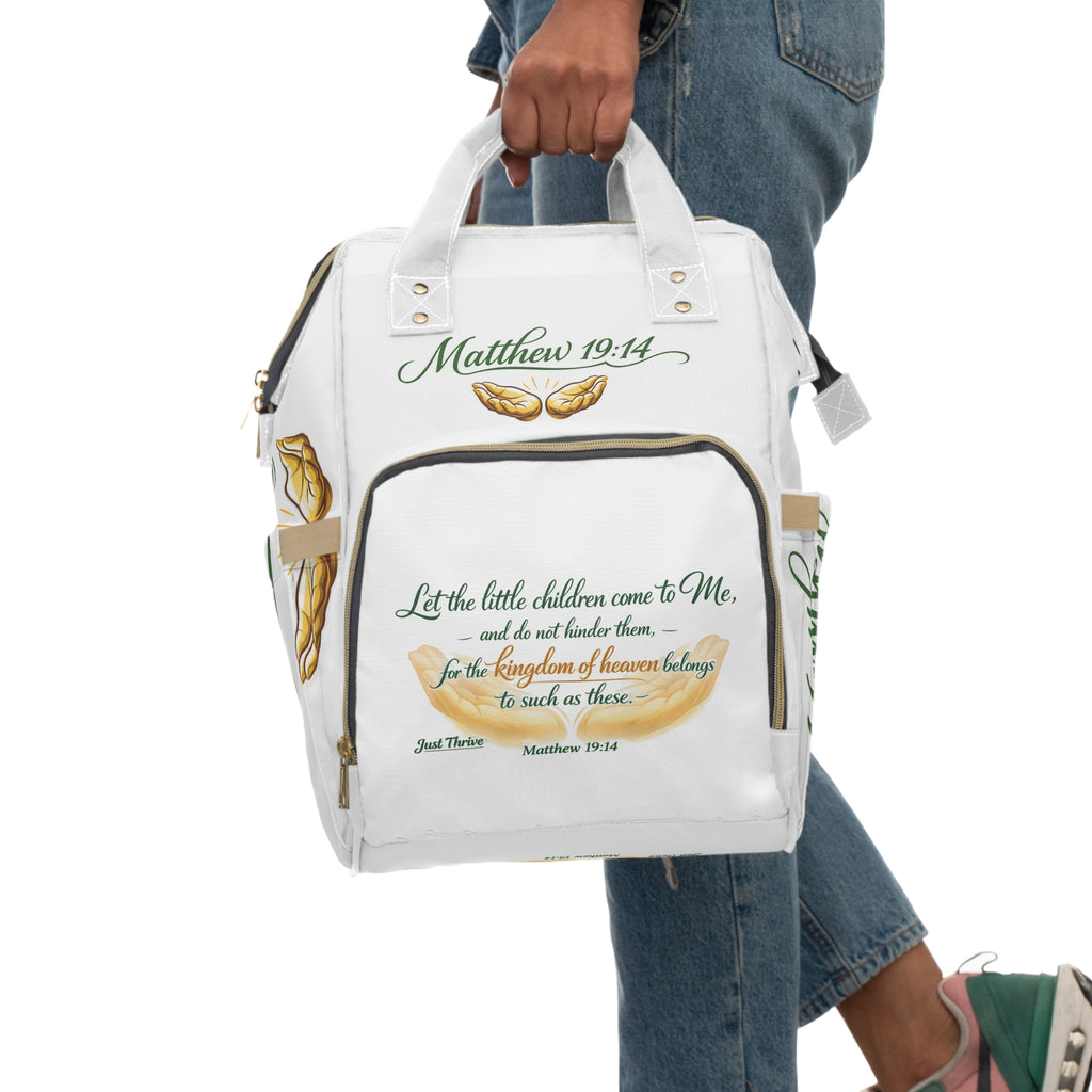 Matthew 19:14 Diaper Backpack – Christian Baby Bag with Scripture & Praying Hands