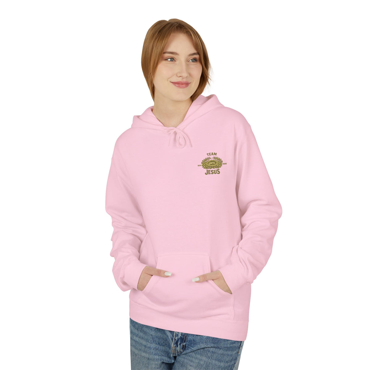 Christian Hoodie - "Team Jesus: Now Until Forever" Gold Laurel Pullover
