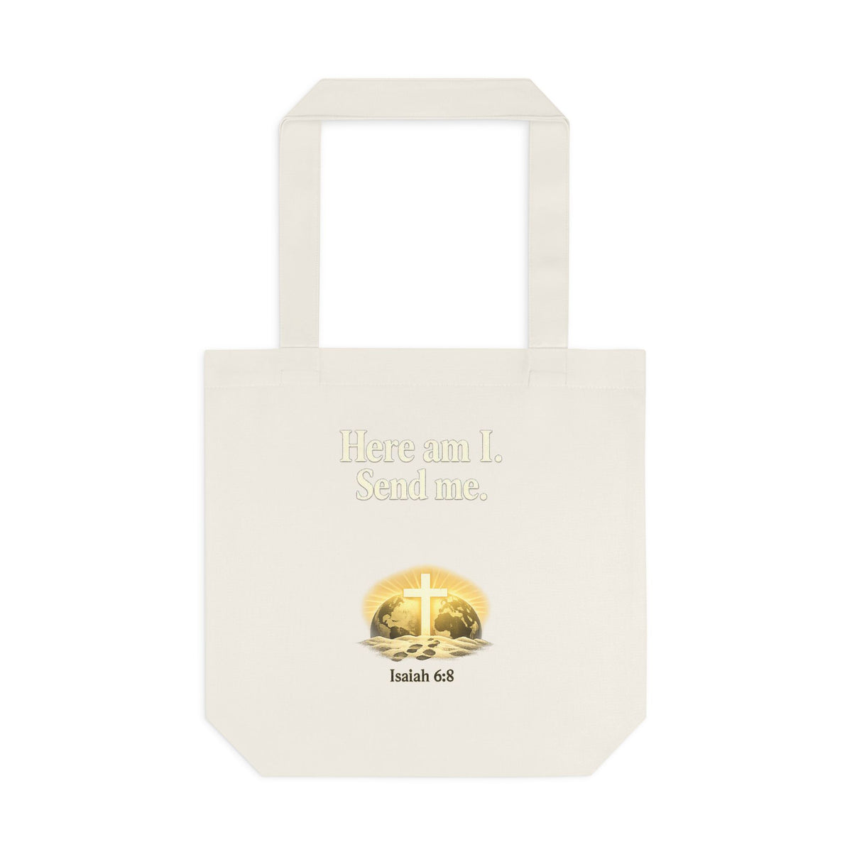 Here Am I Send Me Cotton Tote Bag — Christian Cross Faith Worship Grocery Tote