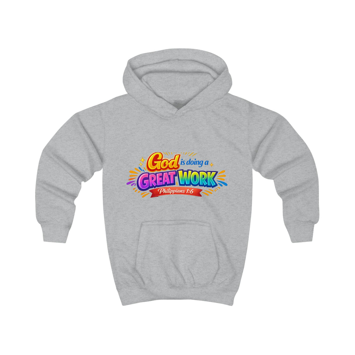 Kids Hoodie - "God is Doing a Great Work" Colorful Faith Pullover